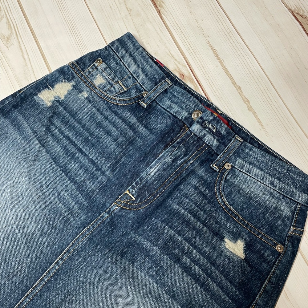 Seven For All Man Kind Mini distressed blue Jean skirt